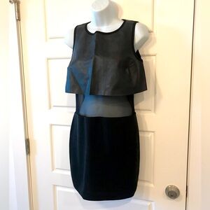 AQUA black biker zipper dress w/mesh insert & vegan leather upper Sz. US 8/UK 12